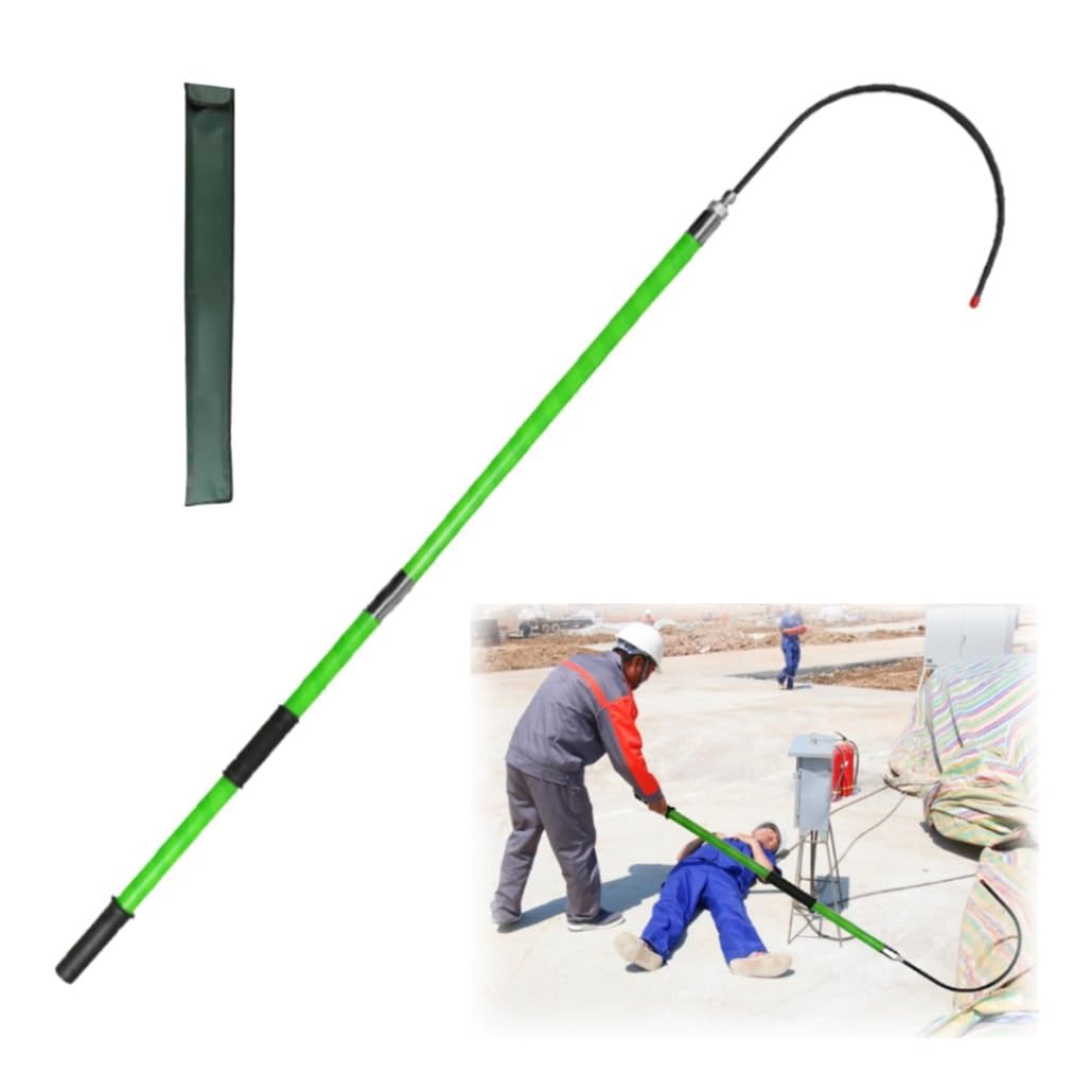 Mshgsku 1Pc Green High Voltage Insulated Rescue Hook With Canvas Bag - Anti-Electrocution Hotstick For Electricians, 2.0M (6.6Ft) Fiberglass Safety Tool (1Pc)
