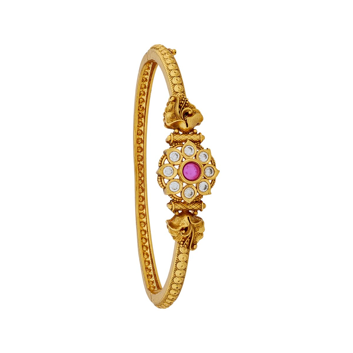 Fashion Jewellery Ruby Gold Polished Copper Antique Locking System Kada, Best for Bridesmaid & Special Occasion