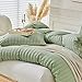 WARMDERN Duvet Cover Set Queen Size, 3pcs Washed Microfiber Green Bedding Set, Soft Breathable Striped Textured Seersucker Duvet Cover with Zipper Closure & Corner Ties(Green, Queen)