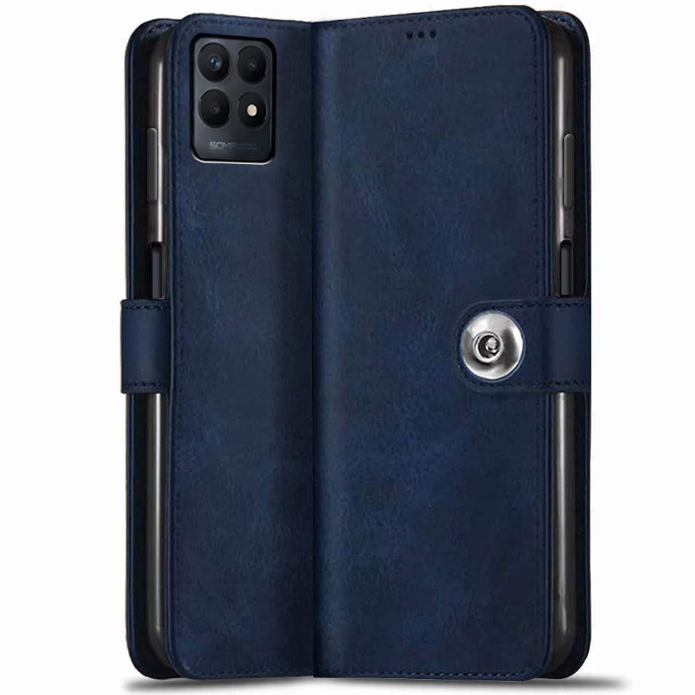TheGiftKart Genuine Leather Finish Flip Back Cover Case for Realme Narzo 50 4G | Inbuilt Pockets & Stand | Wallet Style | Designer Button Magnet Flip Cover Back Case for Realme Narzo 50 4G (Blue) (B09TDKKKSB) Amazon Price History, Amazon Price Tracker