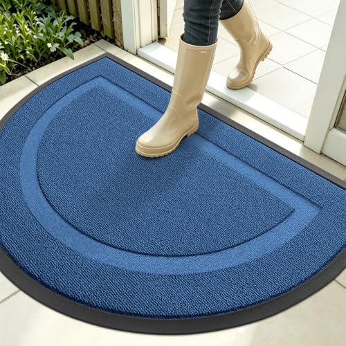 Image of OLANLY Half Circle Door Mat Indoor Outdoor Entrance Welcome, Waterproof All-Season, All-Weather Doormat, Sturdy Natural Rubber, Low Profile, Easy Clean Patio Porch Entryway Mat, 35x23, Navy Blue