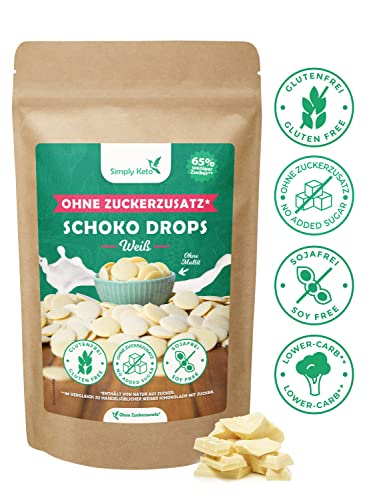 Simply Keto Lower Carb* Schokodrops ohne Zuckerzusatz (200g) - Weiße Schoko Drops zum Naschen oder Backen - Gesüßt mit Erythrit statt Zucker - Ideal für Low-Carb & Ketogene Ernährung