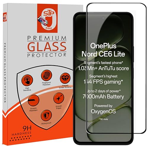 Image of STP FEEL Premium Tempered Glass Screen Protector Guard Compatible For Oneplus Nord CE6 Lite 5G (6.72 Inch, Pack of 1) | Edge to Edge Coverage With Easy to installation kit for Smartphone