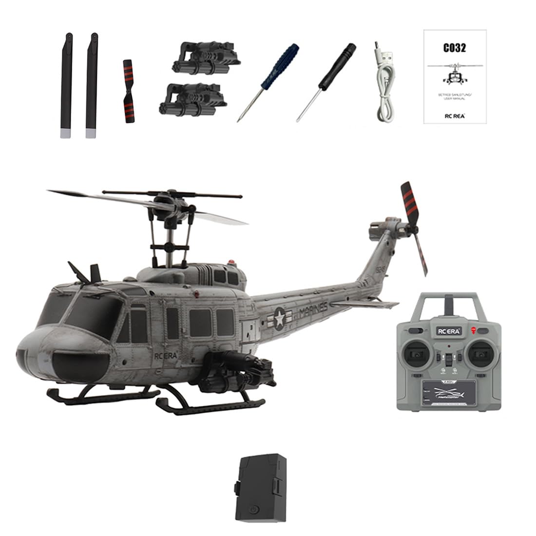RC ERA C032 UH-1 Huey RC Helicopter, 1/48 Scale 6CH Gyro Stabilization Remote Control Aircraft With Intelligent Positioning/One-Key Inverted Flight For Hobbyists Adult