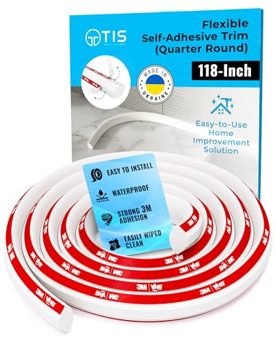 New TIS Peel and Stick Trim Molding with 3M Tape – 118 Inch White Flexible PVC Trim, Corner Molding Trim Peel and Stick, Flexible Quarter Round Molding for Floor Trim and Edges