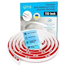 TIS Peel & Stick Trim Molding with 3M Tape 118 Inch, 0.42"x0.42" Edges, White Flexible PVC Trim, Corner Molding Trim Peel & Stick, Flexible Quarter Round Molding for Floor Trim & Edges