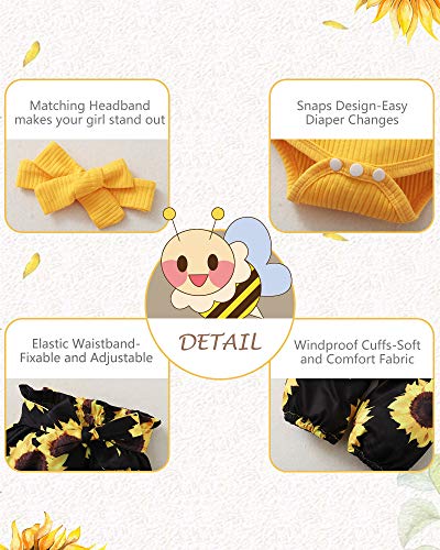 Veikimous Infant Baby Girl Clothes Short Sleeve Bodysuit Newborn Baby Girl Sunflower Outfits Ruffle Romper Long Floral Pants Cute Baby Clothes Girl Yellow 3-6 Months #TOP2