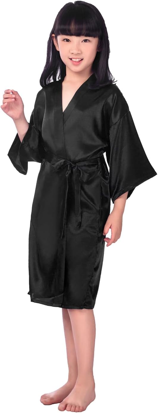 Kids Girl's Silky Satin Kimono Robe for Spa Wedding Birthday Party Child Children's Gifts