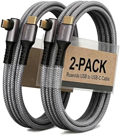 USB C to USB C Cable for CarPlay (6ft, 2Pack), 60W Fast Charging Right Angle Type C Charger Cord, Case Friendly Braided USBC Cable Compatible with iPhone 15/16 Pro Max, Samsung S24, iPad