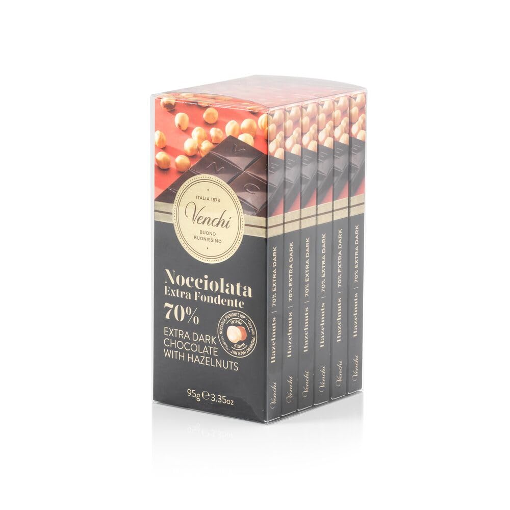VenchiSet of 6 70% Dark Chocolate and Hazelnut bars, 21.16 oz
