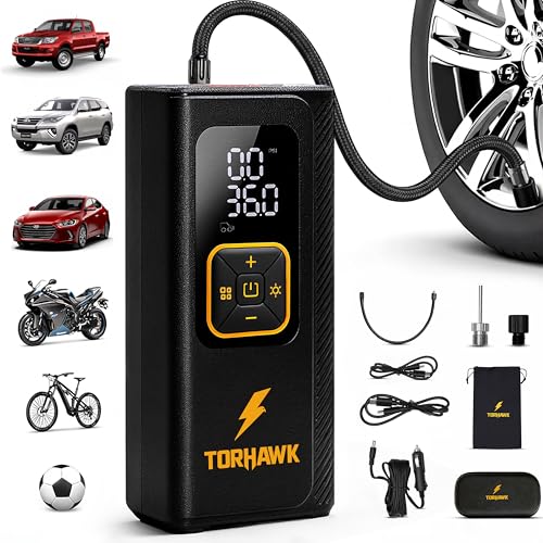 Rugged Dual Cylinder Tire Inflator, Portable Air Compressor - 160 PSI Dual Power Cordless Air Pump for Car, Truck, SUV - 12V DC & Rechargeable Battery, Digital Display, LED Light & Auto Shut-Off
