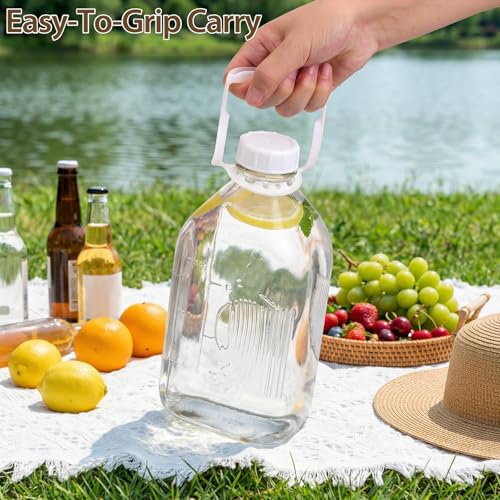 Image of CUCUMI 2 Pack 64 Oz Glass Milk Bottle with Reusable Strong Airtight Screw Lid, 2 Qt Glass Juice Bottles for Almond Milk
