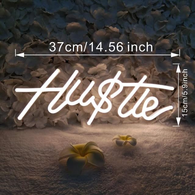 Image of HUSTLE Neon Signs for Wall Decor, Hustle Words LED Neon Lights for Bedroom Man Cave Dorm Gym Room Office Room, USB Powered, Humble Led Neon Light Sign for Party Decorations (Hustle2)