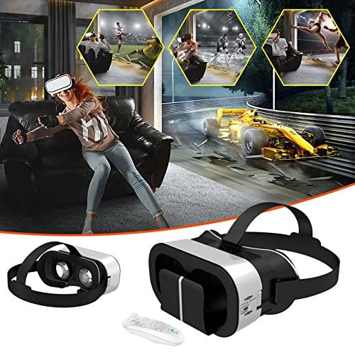 VR 3D Glasses - 4K Smart Panoramic Glasses for Mobile Phones - Virtual Reality Integrated Phone VR Glasses for IMAX Movies and Games - with Remote Control + Bluetooth Game Handle (White)