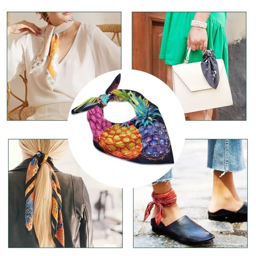 Colorful Pineapple Silk Scarf Fashion Satin Head Scarf Lightweight Head Scarves for Neck Silk Scarves for Women Men Boho Hair Wrap Sleeping Kerchief Bandanas Pocket Square 25" X 25"4