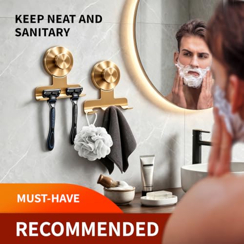 Image of 2026 New Drill-Free Stainless Steel Suction Cup Razor Holder for Shower | Multi-Use | Suction Cup Hooks Razor Holder for Shower, Mirror, Wall, Bathroom, Glass, Hanging Towels - 4 Pack