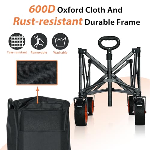 NGTeco Bollerwagen Faltbar Handwagen, 275lbs Weight Capacity Collapsible Folding Wagon Cart with Brake, Beach Wheels, Heavy Duty Foldable Outdoor Utility Garden Cart – Bild 6