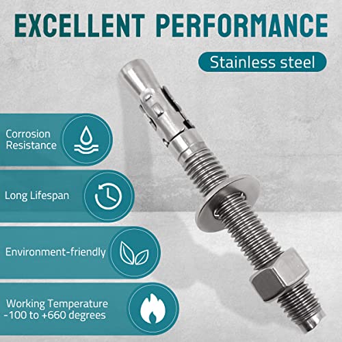 1234 x 4-12 inch wedge anchor stainless steel concrete anchors heavy duty expansion bolt fasteners for high strength concrete bricksblocks natural stone 5 pcs