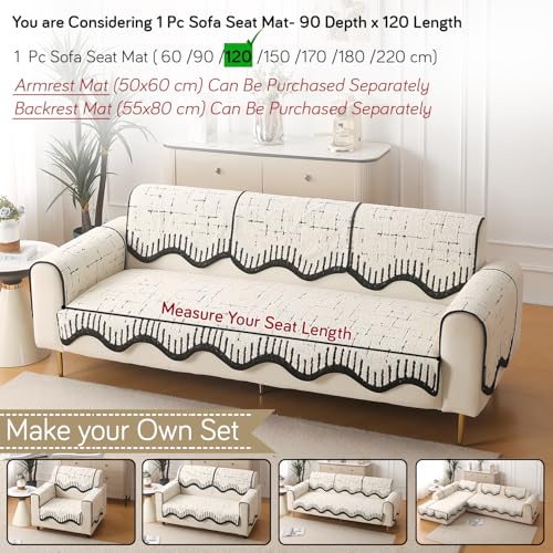 Image of HOKIPO Premium Supple Soft Wavy Sofa Cover Mat with Curve for 1 /2 /3 Seater and L Shape Sofa. Make Your Own Sofa Cover Set, Mat Length 90(D) x 120(L) cm, Off-White (AR-5974-OWHT)