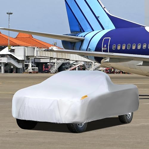 Image of MORNYRAY Waterproof Car Cover All Weather Snowproof UV Protection Windproof Outdoor Full Truck Cover, Universal Fit for (Fit Truck Length 242-250 inch,All Silvery)
