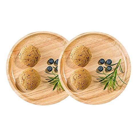 2PCS Wood Serving Plate, Bamboo Round Serving Tray, Wooden Round Serving Tray, Wood Food Platter, Wooden Fruit Plate, Multi-Purpose Wooden Platter, for Coaster, Tea, Fruit, Snacks, Cakes Cover