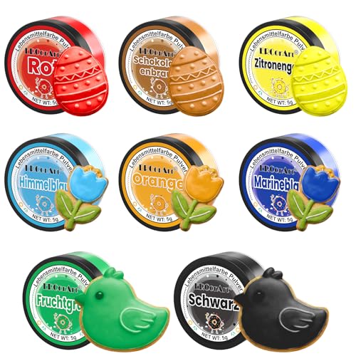Lebensmittelfarbe Pulver - ERCorArt 8 Farben Lebensmittelfarben, Hochkonzentrierte Farben, Geschmacklos, Essbare Puderfarbe für Torten, Fondant, Backen, Macarons, Kekse, Buttercreme - 5 g (Jede)