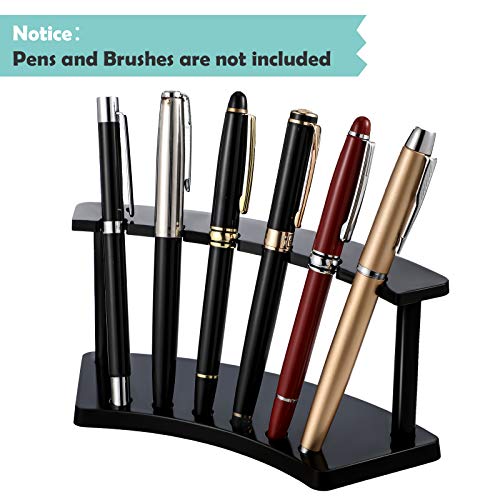 Image of Tinlade 2 Pieces Plastic Pen Holder Stand Display Rack 6-Slot Pen Makeup Brush Rack Organizer Eyebrow Stand for School Office Home Store(Clear,black)