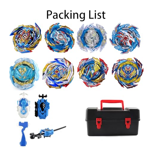 Gkopune 8pcs Gyros Turbo Set, Gyros Kreisel Set,4D Spielzeug Geschenk + Launcher Mit Box Set,LAN