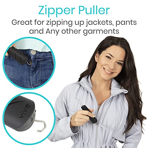 Vive Button Hook - Zipper Pull Helper - Dressing Aid Assist Device Tool For Arthritis, Dexterity Handle Grip #TOP2