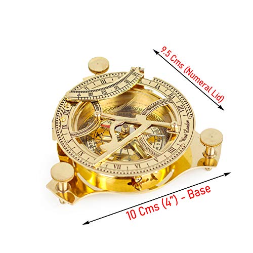 Brújula Sundial 4" de latón macizo pulido | reloj solar calibrado de bolsillo | Regalo náutico y marino para deportes y aventuras al aire libre miniatura 2