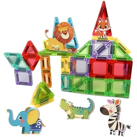 Bonifunt Home Decor Modern, Magnetic Tiles Set, 45pcs Wild Animals Magnet Tiles with Iron Box, Animals Magnetic Building Tiles, Magnets Stacking Decoration, Decorations for Home Cover