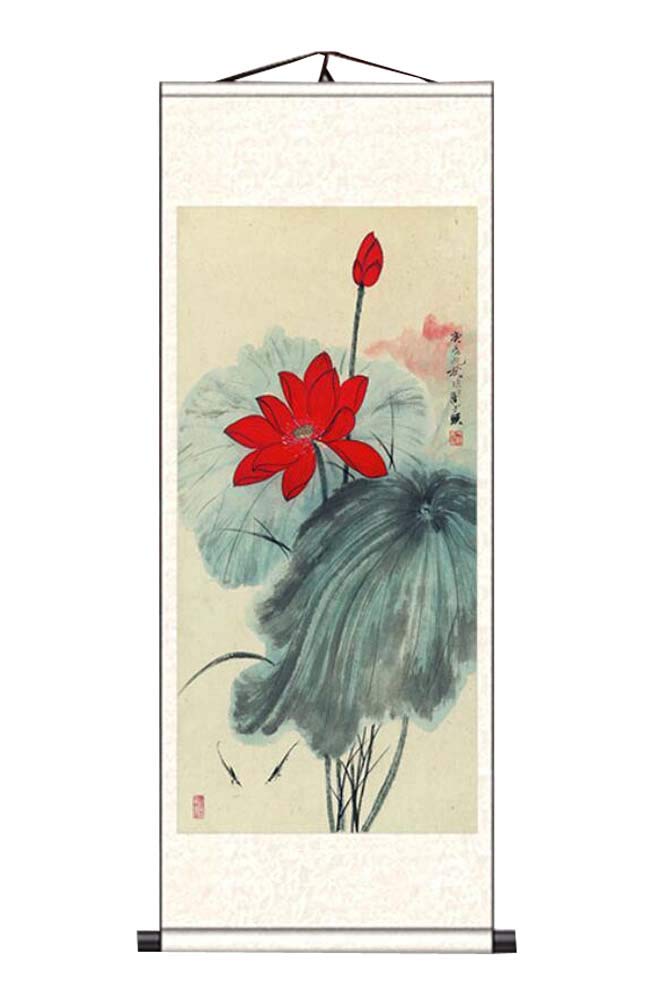 ADCVGbh Pintura en rollo de seda, pinturas decorativas, rollo de pared de arte chino, pintura en rollo chino, decoración del hogar, rollo de seda, arte colgante, flor de loto, 09 (color: Color93)