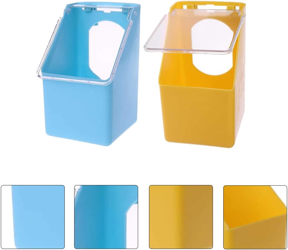 NOLITOY 6Pcs Bird Feeder Water Dispenser for Cage Parakeet Bird,Plastic Food Feeding Box Pet Cage Accessories Food Holder for Small Birds Parrots Cockatiel (Blue+Yellow)