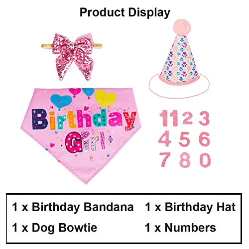 ADOGGYGO Dog Birthday Party Supplies, Boy Girl Dog Birthday Hat with Numbers Dog Puppy Birthday Bandana Hat Bow Set (Pink) (X-Large, Pink) - Image 4