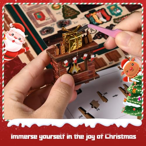 Christmas Gift Book Nook Kit, DIY Miniature House Kit, 3D Wooden Puzzle Bookend Bookshelf Insert Decor with LED Light for Teens and Adults Tiny House Kit