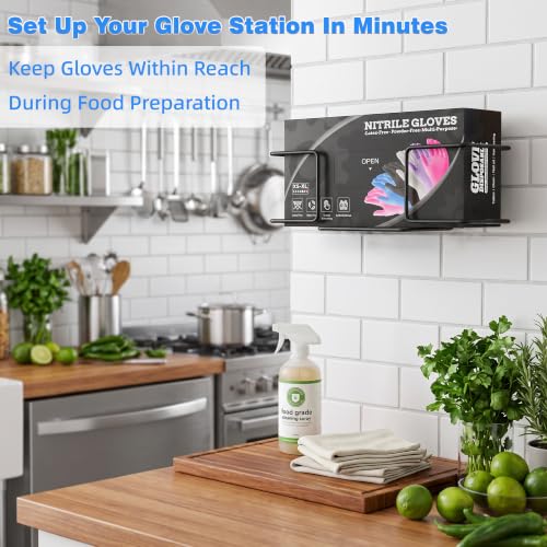 Image of Glove Box Holder Wall Mount Set with 100 Nitrile Gloves, 2 Pack, Black | 1 Small & 1 Large Holder for Multiple Box Sizes