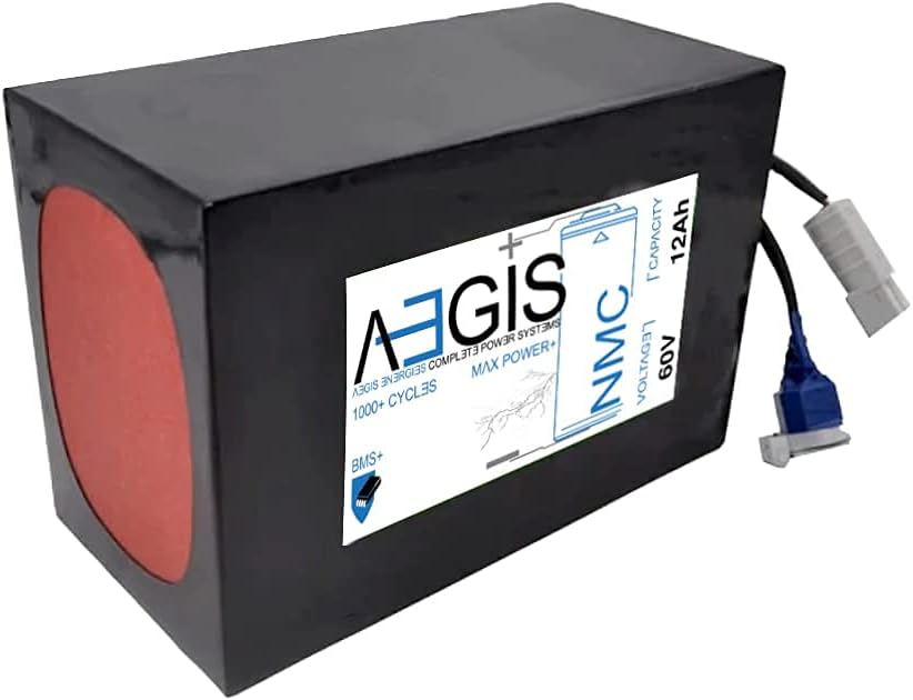 Aegis Battery 60V 12Ah (Lithium Battery + Charger) Rechargeable High-Energy Li-ion Battery (PVC) with BMS System for e-Scooters, e-Bikes, Solar Applications, Robots