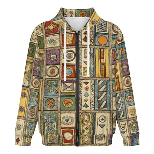 Old Tarot Cards in Vertical Layout Men's Hoodies with Zipper Lightweight Long Sleeve Casual Sweatshirts4