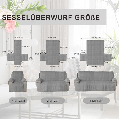 CFPLeHiYS Sesselschoner für Relaxsessel Sesselüberwurf mit Armlehne Sesselauflage Anti-Rutsch Fernsehsessel Schonbezug Armlehnenbezüge Sesselbezug für Haustieren Hund(Dunkelgrau,1 Sitz (53 * 190cm))