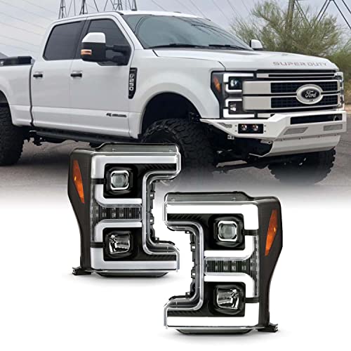 AKKON - Fits 2017-2018 Ford F250 / F350 / F450 Superduty Halogen [Tube Bar] Projector Black Headlights w/Sequential LED Signal