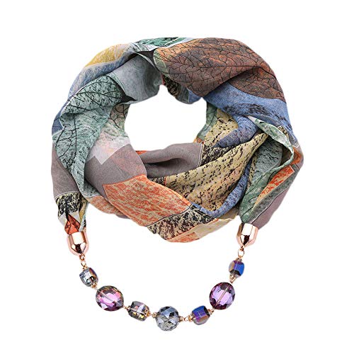 Vintage Ethnic Women's Scarf Crystal Bead Pendant Accessory Necklace Soft Infinity Scarves(sc005)