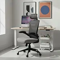 Cadeira de Escritório Ergonômica, DT3 Vita com apoio de cabeça 3D, Apoio Lombar Ajustável, Mesh Spandex Respirável + Tecido Softex Espuma Injetada, Certificada NR-17, Cadeira Giratória (Grey)