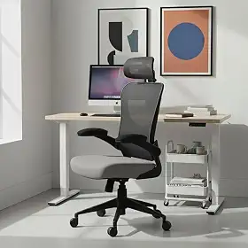 Cadeira de Escritório Ergonômica, DT3 Vita com apoio de cabeça 3D, Apoio Lombar Ajustável, Mesh Spandex Respirável + Tecido Softex Espuma Injetada, Certificada NR-17, Cadeira Giratória (Grey)