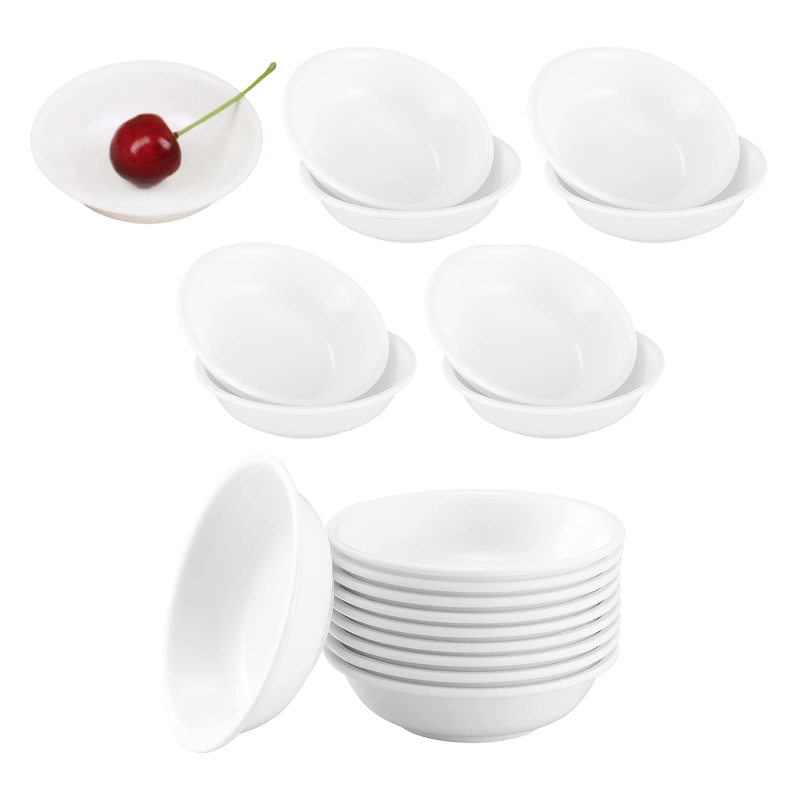 Widesmart White Round Plastic Dip Bowls, Dip Bowls Sauce Dish Mini Dessert Dishes Set Sugar Bowls Condiment Pots Spice Jars Seasoning Box Set,Mini Bowls Soy Sauce Dish For Soy And Ketchup (20Pcs*7.3Cm)