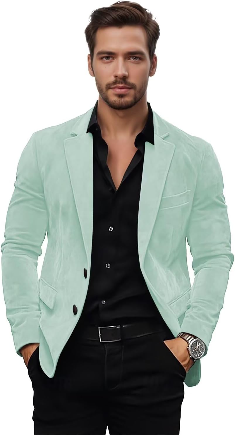 Suede Blazer for Men Slim Fit Jacket for Men Faux Leather Retro Autumn Winter Suit Jacket Wedding Prom Business