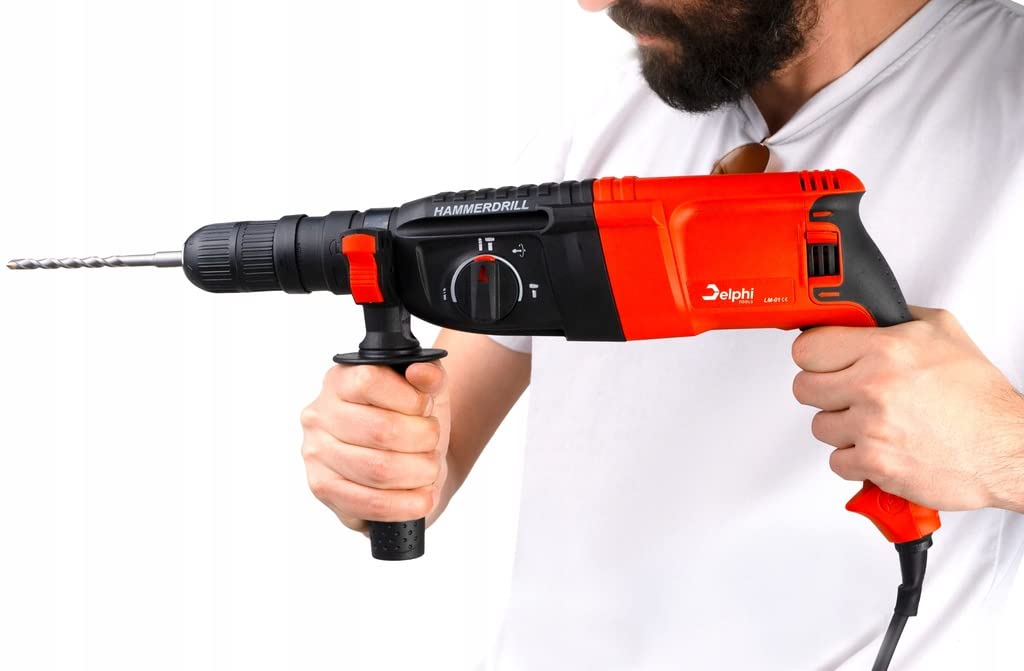 DELPHI Set Trapano A Percussione SDS Plus - Trapano a percussione SDS 6/8/10mm 800W/2600W 4J Frequenza Di Corsa 4000/min - Martello A Percussione Per Foratura Impugnatura Aggiuntiva 15 Accessori