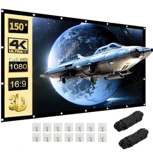 Leinwand Beamer 150 Zoll | 16:9 HD Faltbare Beamer Leinwand Outdoor | Dickerer, Lichtdichterer Projektor Leinwände | Knitterfrei und Leicht zu Tragen - Besonders Geeignet für...