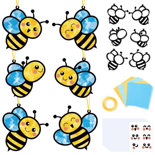 Qyeahkj 36 Set Spring Bee Suncatchers Crafts for Kids DIY Insect Bug Window Tissue Paper Craft Kit Hanging Decor for Classroom Home Activity Art Project Birthday Party Favor