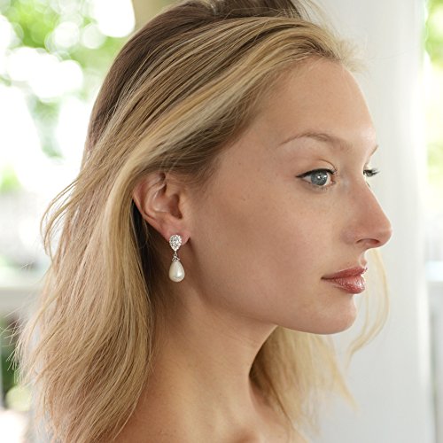 Mariell Pearl Bridal Wedding Clip-On Earrings for Brides, Pearl and CZ Non-Pierced Drop Bridal Earring2