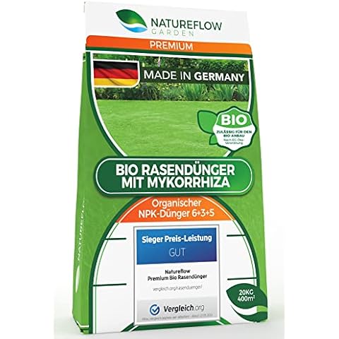 TESTSIEGER Premium Bio Rasendünger Frühjahr & Sommer 20kg aus Deutschland - hundefreundlich - Pflanzlicher Langzeitdünger - Organischer Rasendünger Bio - NPK Dünger Rasen Cover